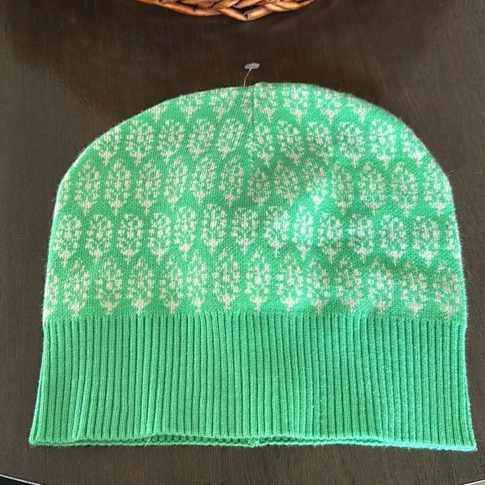 NWOT Free People Beanie Logo Printed Green Warm Streetwear Boho Trendy Ribbed OS